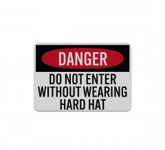 Korean Do Not Enter Without Hard Hat Aluminum Sign (Reflective)