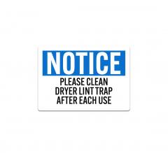 OSHA Clean Dryer Lint Trap Decal (Non Reflective)