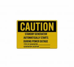 Standby Generator Automatically Starts During Power Outage Decal (Reflective)