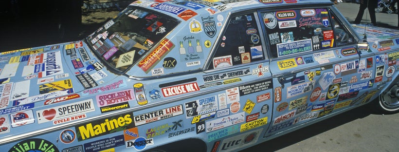 Car covered in stickers